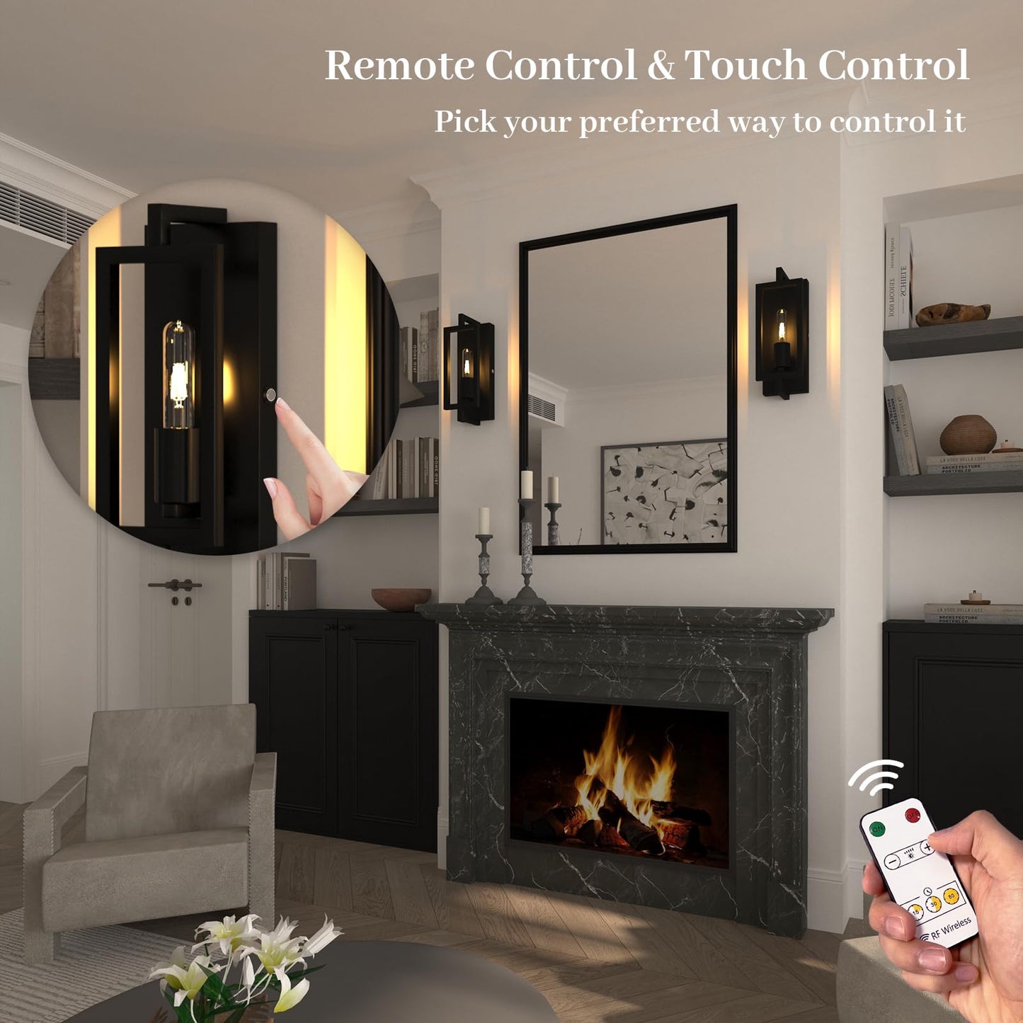 ThyFenno Vintage Wall Lights with Remote Control, Dimmable, Rechargeable, Matte Black Finish, Easy Install