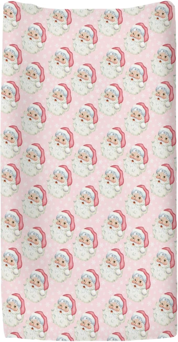 Vintage Christmas Santa Claus Snowflakes Baby Changing Pad Covers for Boys Girls Pink Santa Fitted Changing Table Cover Mats Winter Holiday Festive Soft Diaper Change Table Cover Sheets 32''×16''