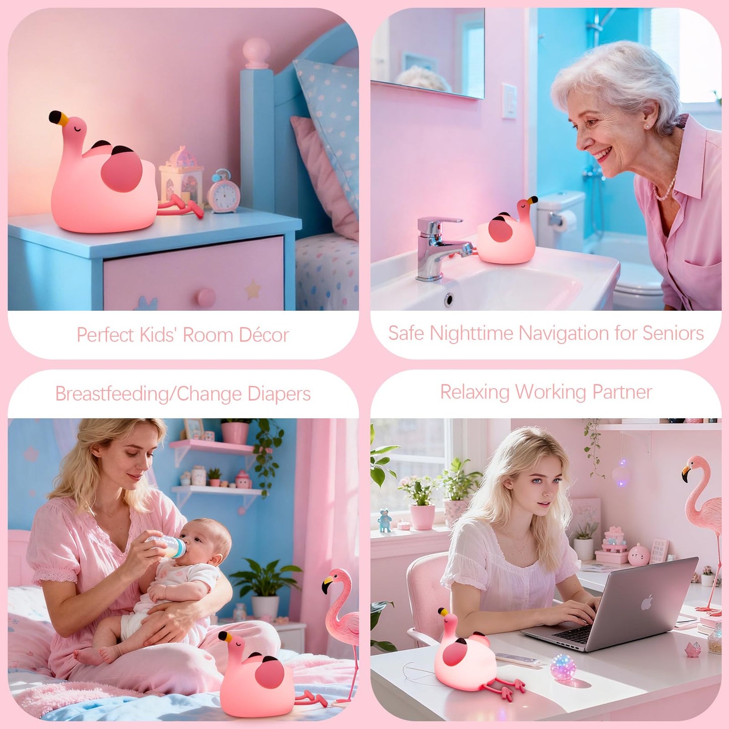 Yr Yrhh-Pet Flamingo Cute Night Light  Flamingo Decor Kids Squishy Lamp  Girls Pink Xams Gifts Trendy Stuff Toys  Rechargeable Dimmable Silicone Led Nightlight  Baby Nursery Dorm Kawaii Bedside Lamps
