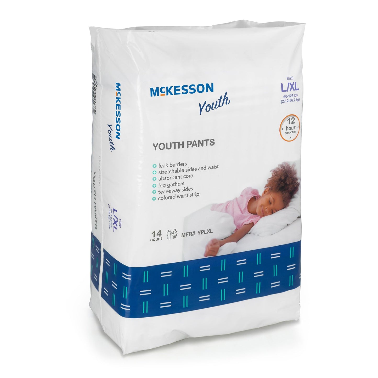 McKesson Youth Training Pants, [14 Count], Overnight Disposable Pull Up Diapers, L/XL, 60-125 lbs, Absorbent 12 Hour Leak Protection with Leg Gathers and Tear-Away Sides, for Boys or Girls, Pediatric