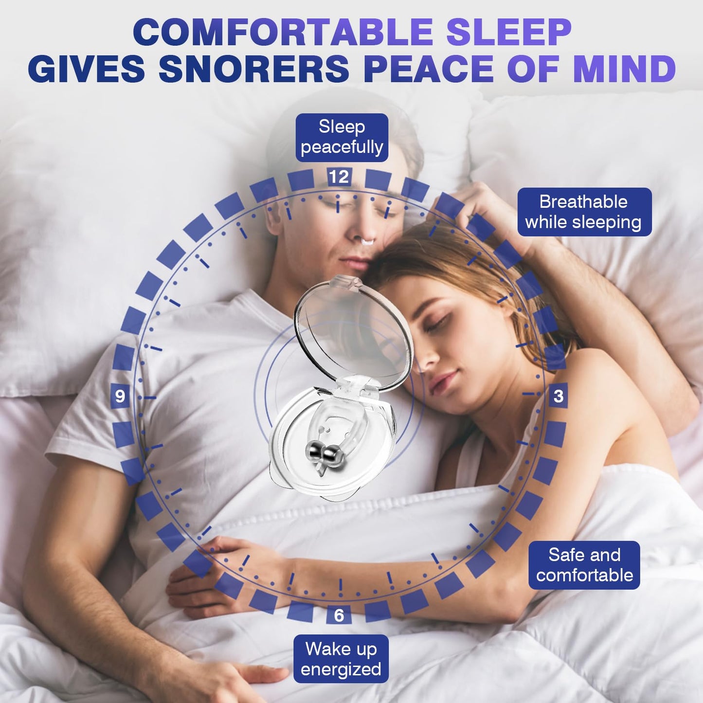 OHALEEP Anti Snoring Devices, Snore Stopper with Adjustable Magnet, Silicone Nose Clip Stop Snoring, Effective to Relieve Snoring, Snoring Solution for Comfortable and Quieter Sleep, White,M