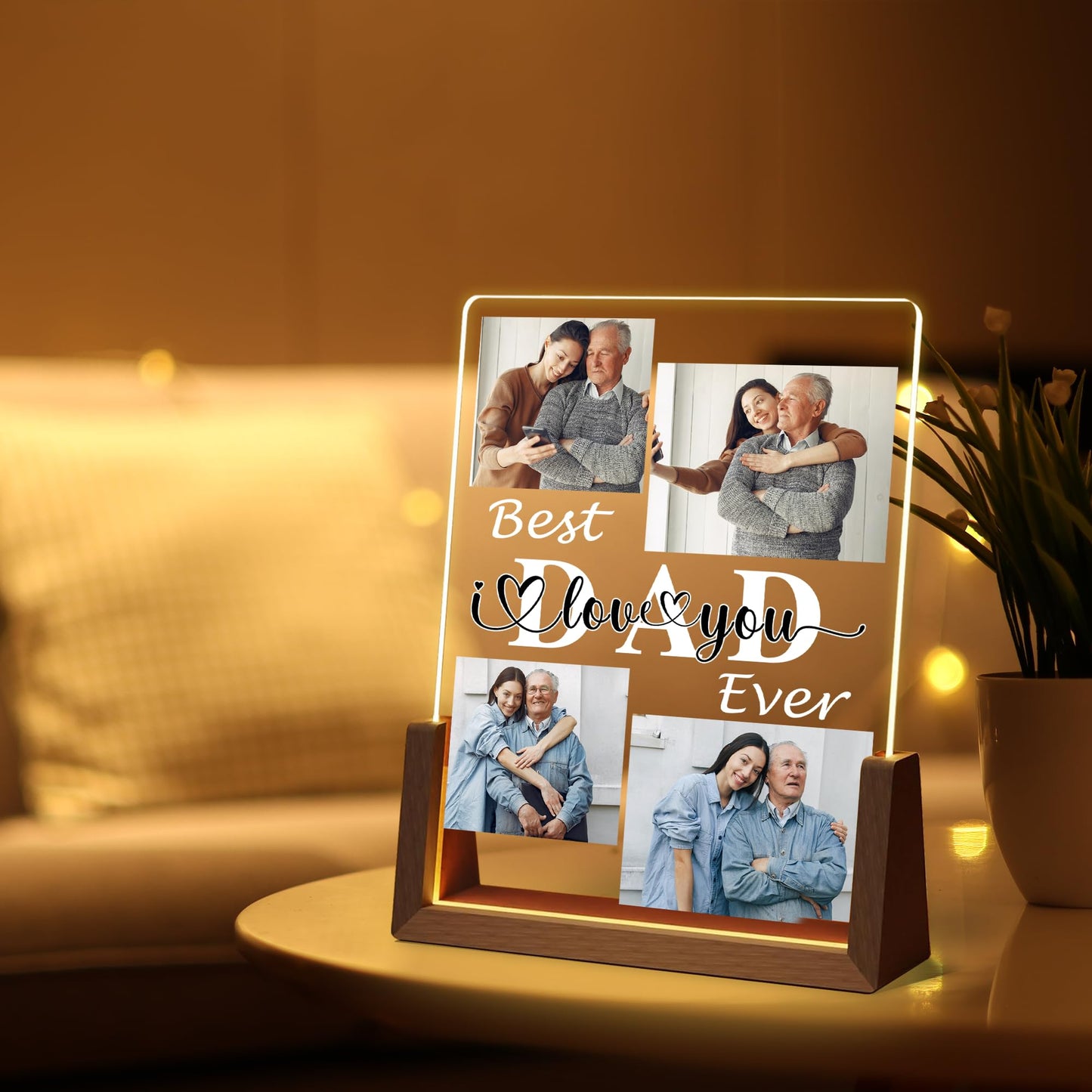 Fathers Day Personalized Gifts For Dad Grandpa Husband From Daughter Son Kids Wife  Custom Light Up Picture Frame Acrylic Plaque  Customized Best Dad Ever Gifts For Fathers Day Christmas Birthday