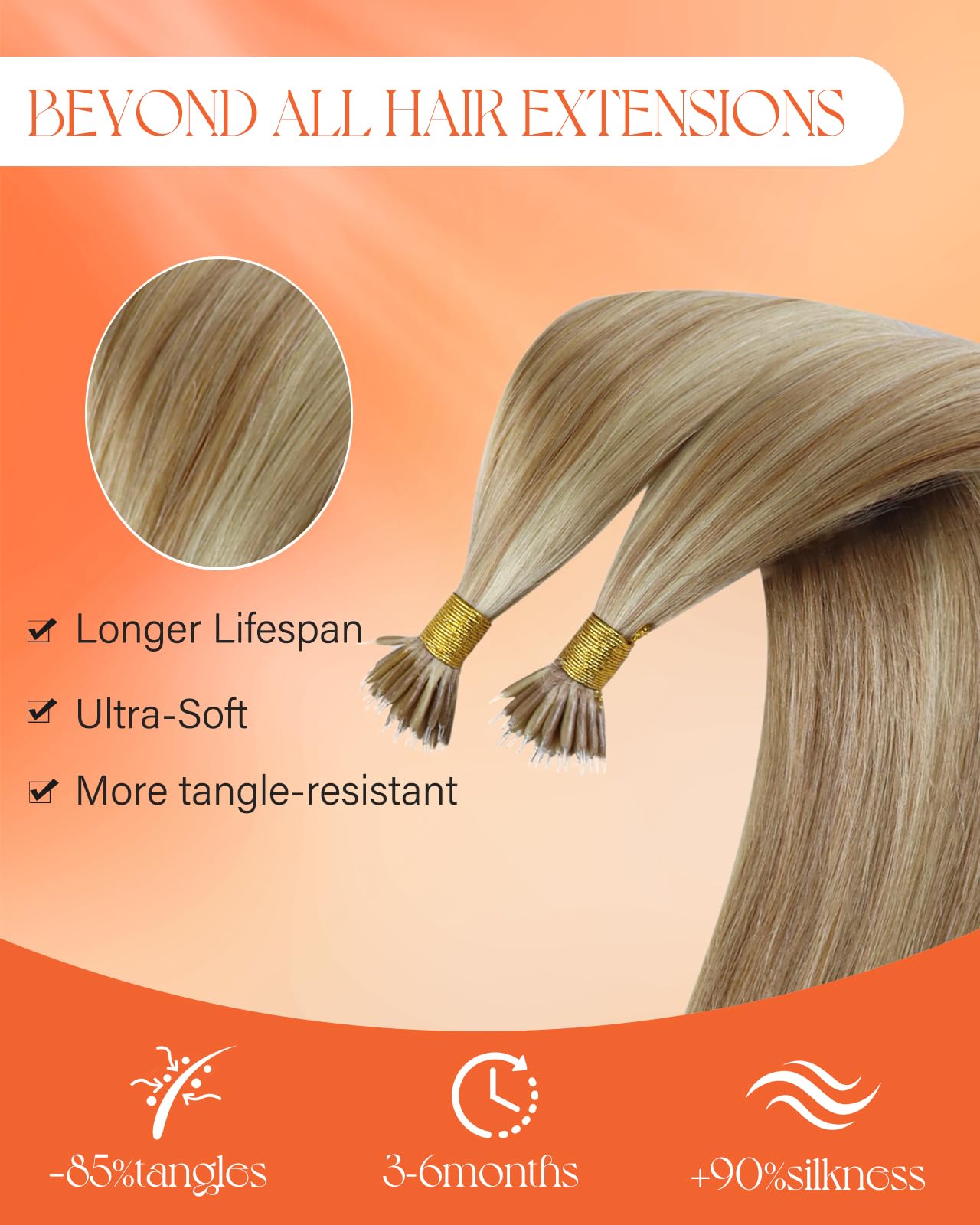 Sunny Hair Nano Bead Hair Extensions Human Hair Light Blonde Nano Extensions Human Hair Highlight Nano Tip Hair Extensions Light