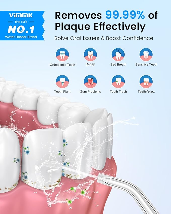 Water Flosser, Cordless Water Dental Flosser, 9 Jet Tips 5 Modes 300ML IPX7 Waterproof, Portable Rechargeable Oral Irrigator for Home Travel - Gums, Orthodontic, Braces Care - Black