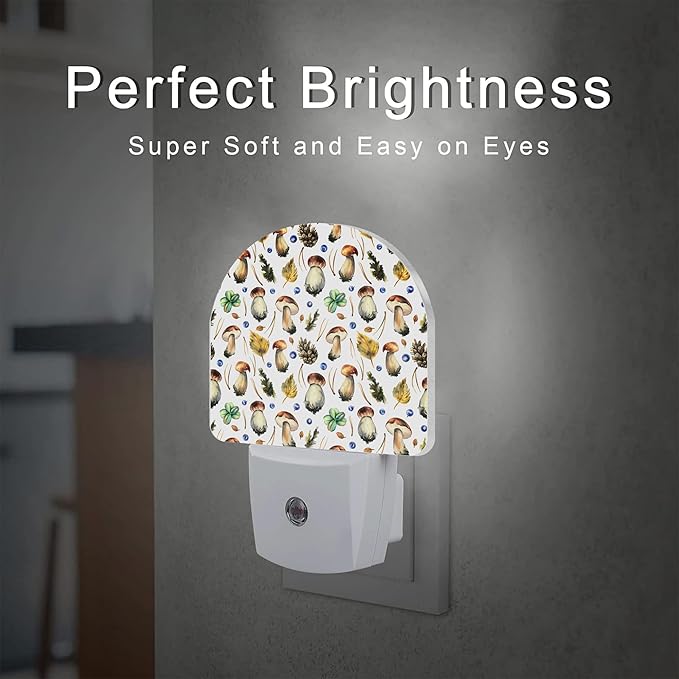 Boletus Mushrooms with Blueberries Night Light Plug into Wall,Forest Botanical Plants Leaves Dusk to Dawn Night Light,0.5w Energy Saving Friendly Nightlights for Kids Boys Girls
