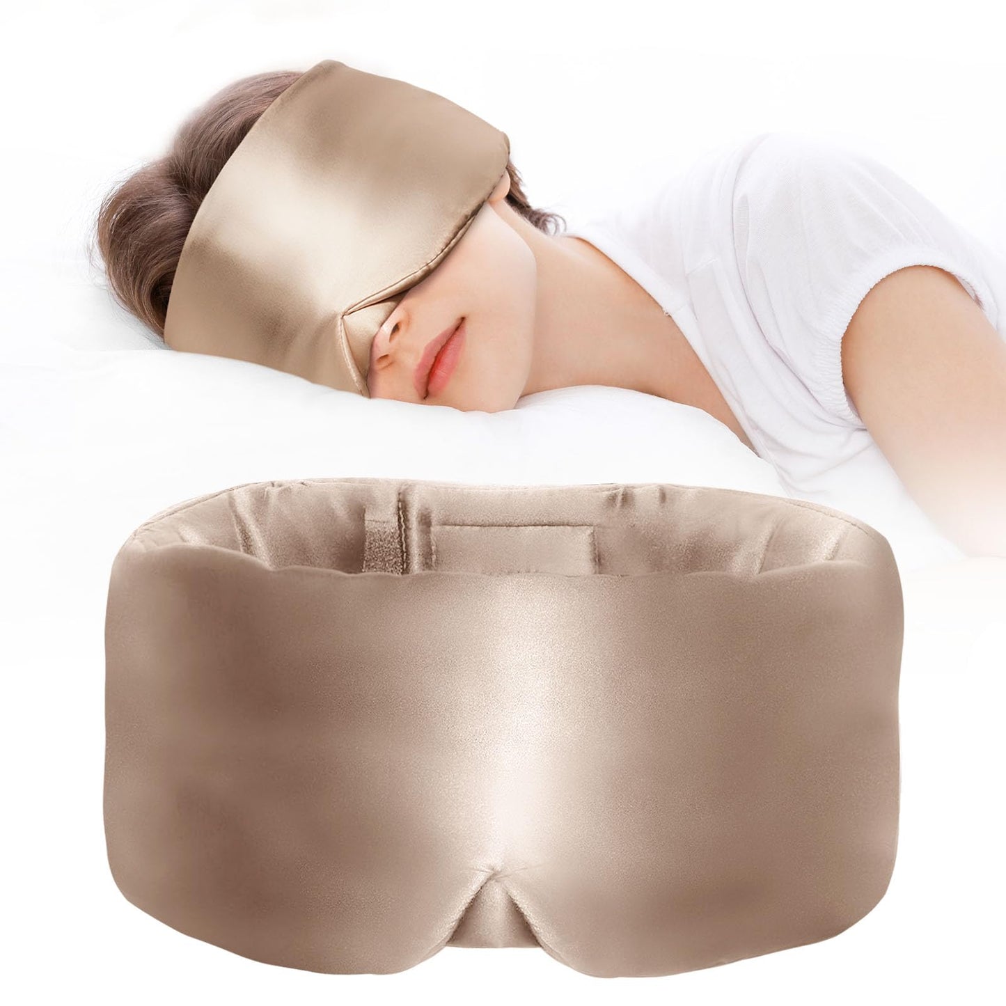 Okaydot Satin Sleep Mask - Updated Design Light Blocking Eye Mask for Men and Women, Soft and Comfortable Night Sleeping Mask, Eye Cover for Travel/Sleeping (Camel)