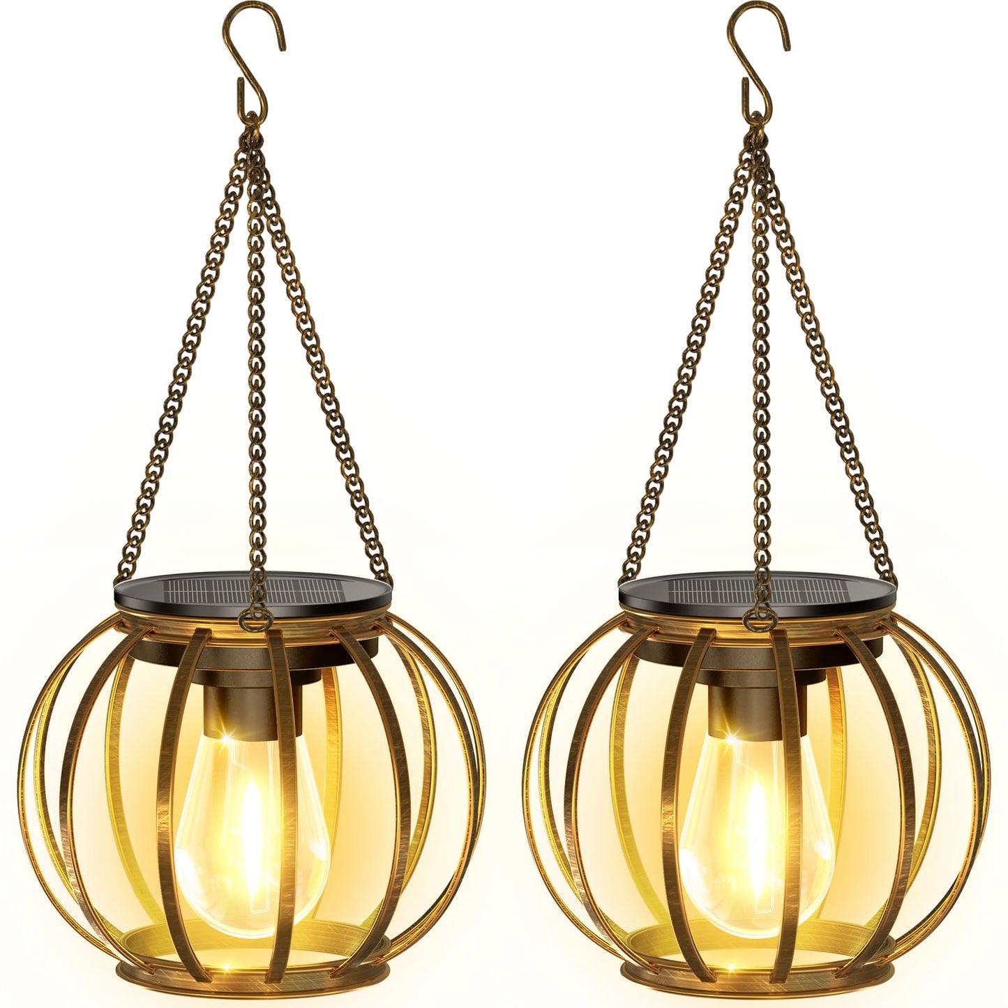 KOOPER Solar Lanterns Outdoor, Waterproof Bronze Metal, 2 Pack, Auto On/Off for Yard Patio Garden Decor, Model TLL005