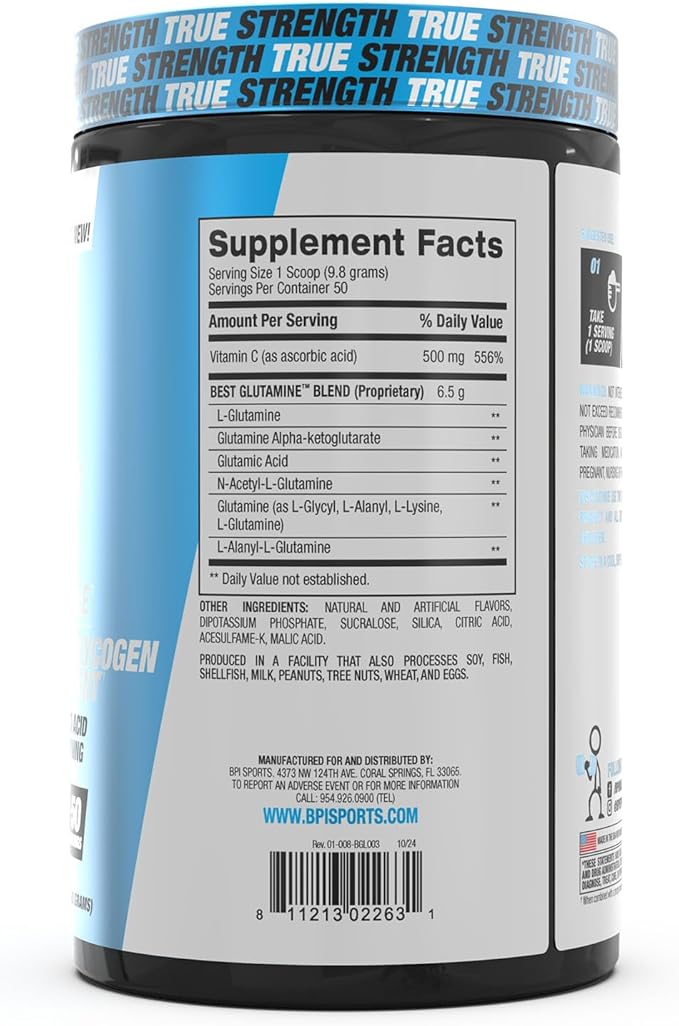 BPI Sports Best Glutamine - Essential Amino Acid for Intense Training with L-Glutamine - Post-Workout Recovery and Muscle Support - Berry Citrus, 14.1 oz