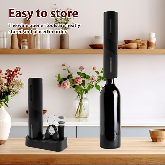 4Pcs ABS Automatic Wine Bottle Opener Electric Bottle Opener Electric Wine Opener Rechargeable Electric Corkscrew Wine Opener Extended Life with Storage Base for Wine Bottles Wine Gifts