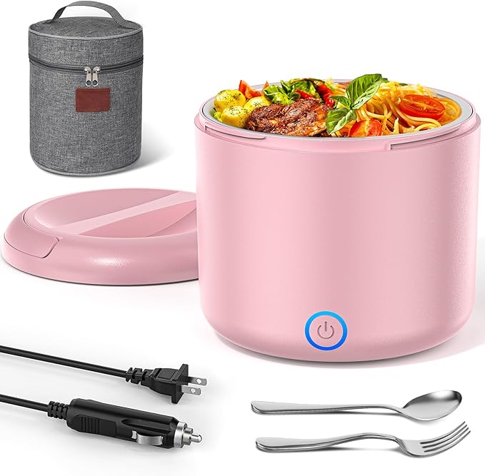 41-Ounce Electric Lunch Box 80W Heated Lunch Box, Portable Food Warmer for Work with 1.2L 304 Stainless Steel Container and 12V/24V/110V/220V Compatibility in Car Truck