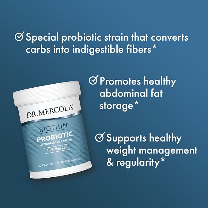 Dr. Mercola Biothin Probiotic - Digestive Health Supplement - Supports Healthy Metabolism - GMO-Free, Gluten-Free & Soy-Free - 90 Delayed-Release Capsules (90 Servings)