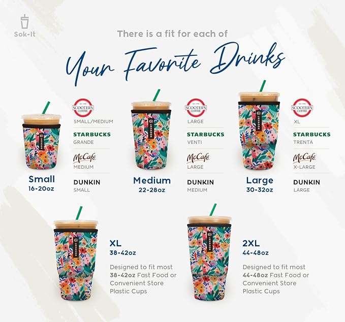 Sok It JavaSok Iced Coffee & Cold Soda Insulated Neoprene Cup Sleeve (Paradise Prowl, Small: 16-20oz)