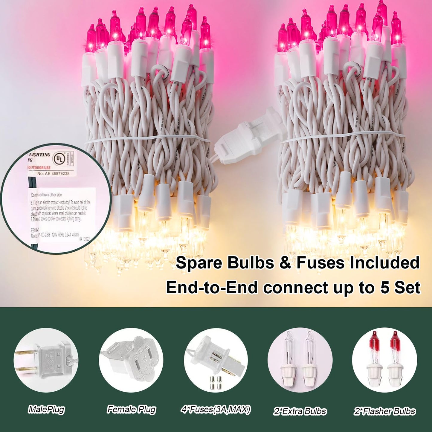 Lamphome Pink Clear Christmas ValentineS String Lights 100 Mini Incandescent Fairy Light Decor 20 Ft White Wire Indoor & Outdoor Party Patio Bedroom  Xmas Tree Garland Easter Holiday Decoration