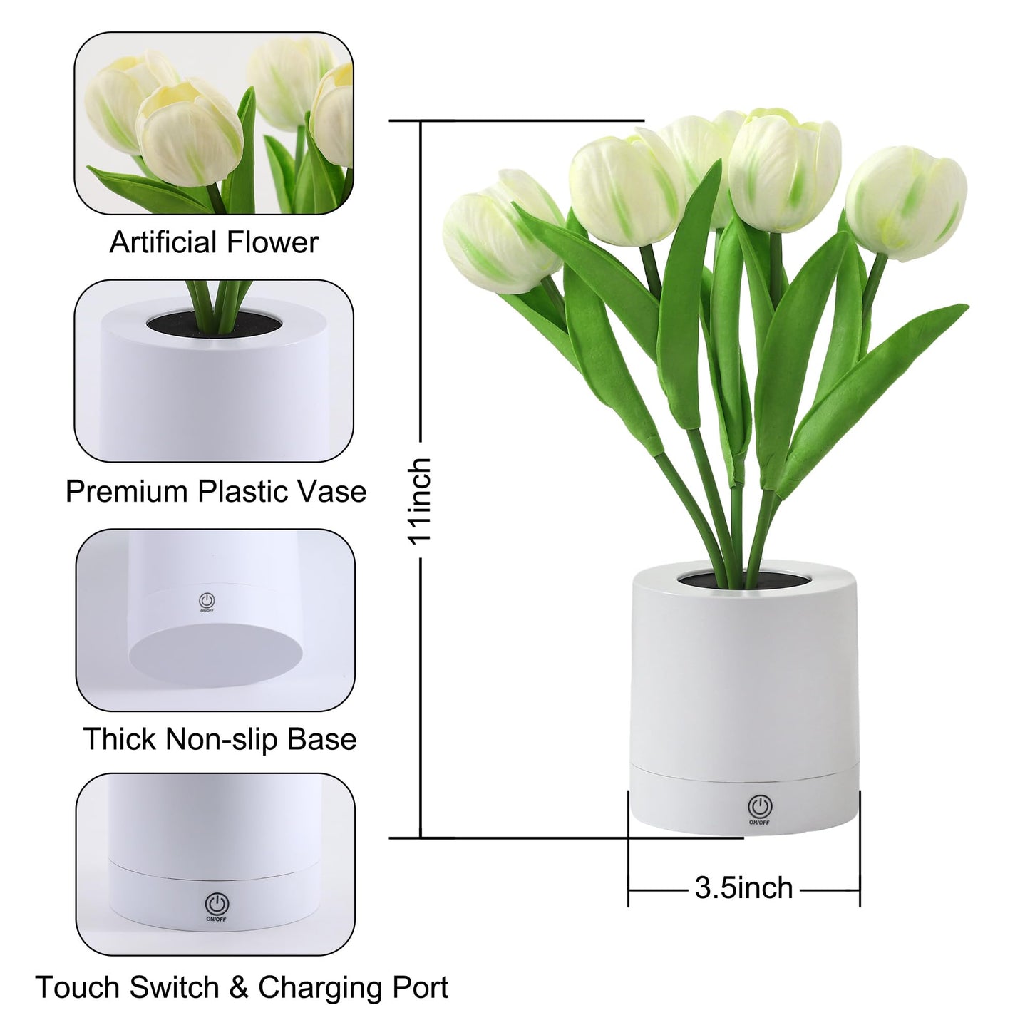 Wsyear Flower Table Lamp Tulip Desk Led Night Light For Home Living Room Decor Artificial Flower With Vase Table Centerpieces For Birthday Holiday Party Wedding Room Decoration
