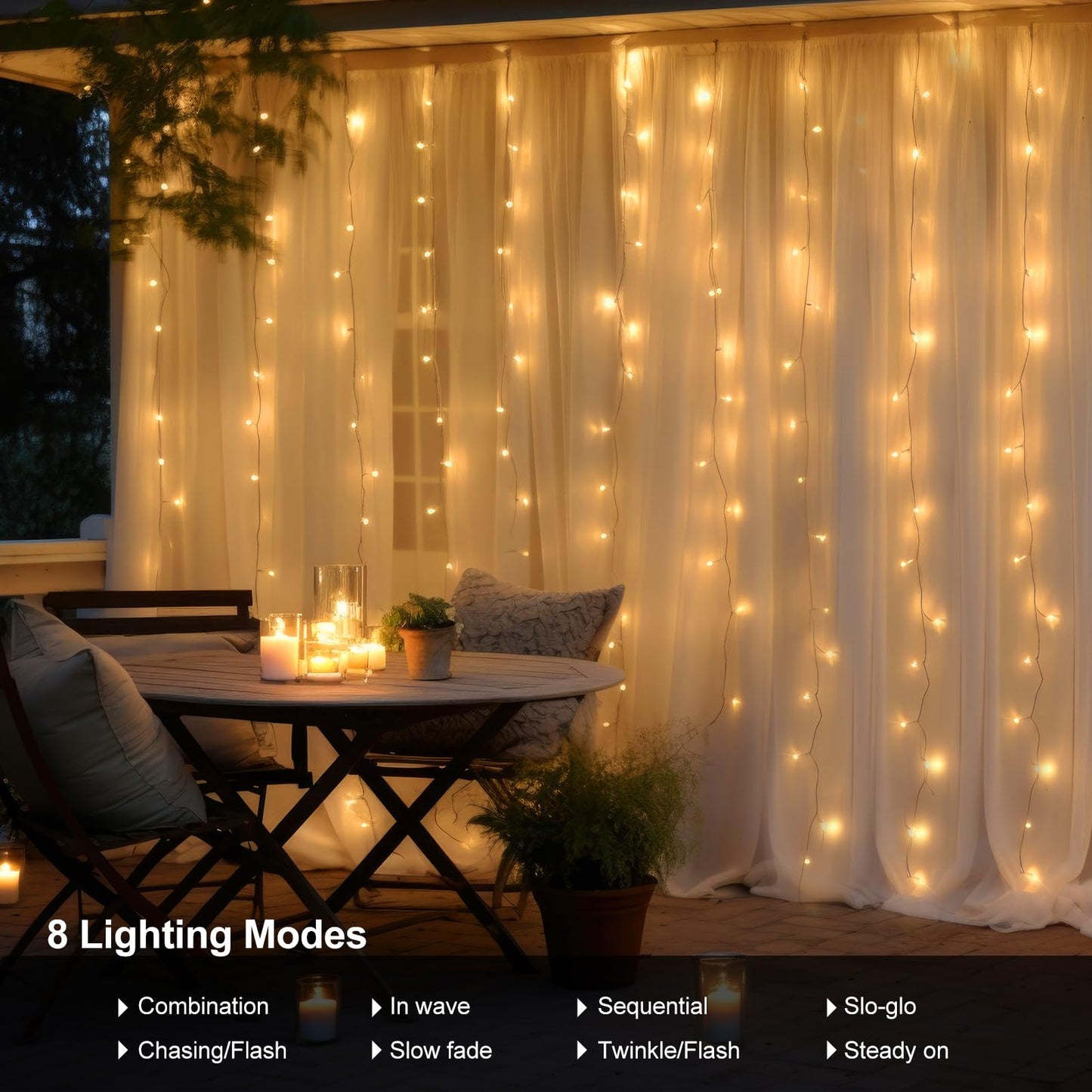 Echosari 300 Led Curtain Lights, 9.8Ft×9.8Ft, Battery Operated, Warm White, Remote Timer For Bedroom, Patio, Wedding Decor