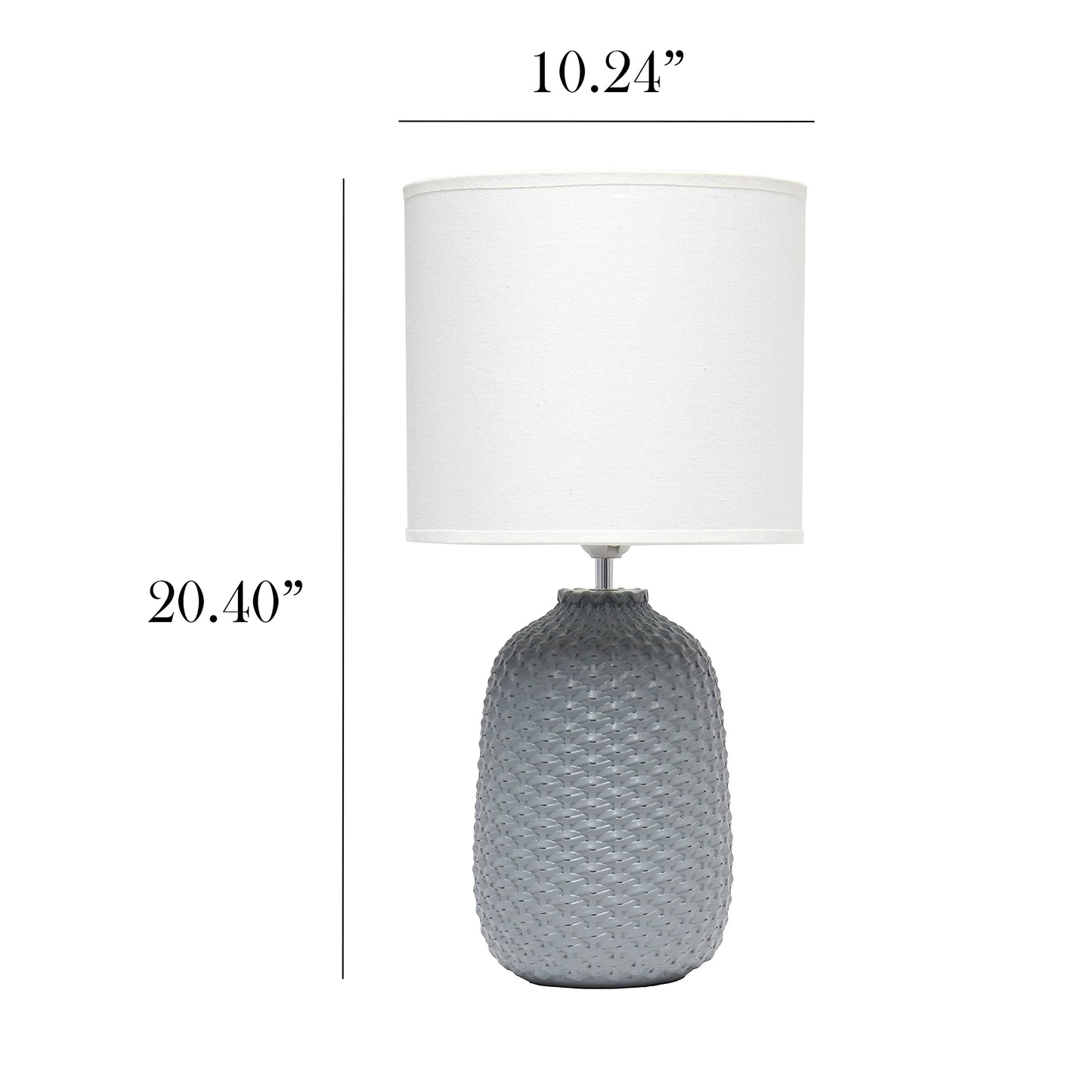 Simple Designs LT1135-GRY Ceramic Bedside Table Lamp 20.4in Tall Gray with White Fabric Drum Shade