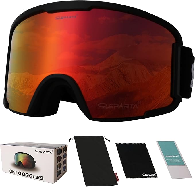 OUTDOORSPARTA Adult Ski Goggles- Helmet Compatible Ski Goggles for Men & Women with 100% UV Protection
