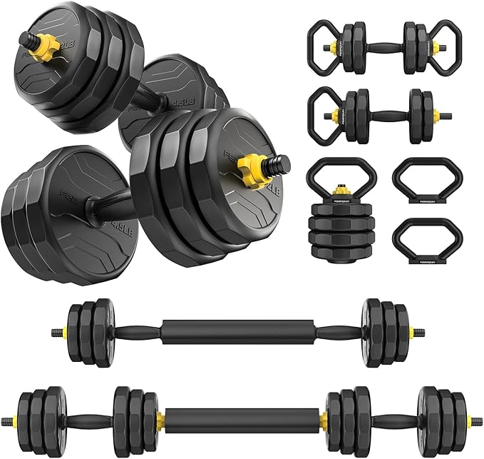 FEIERDUN Adjustable Dumbbells Set, 48/68/88lbs Free Weight Set with 4 Modes, Used as Barbell, Kettlebells, Push up Stand, ...