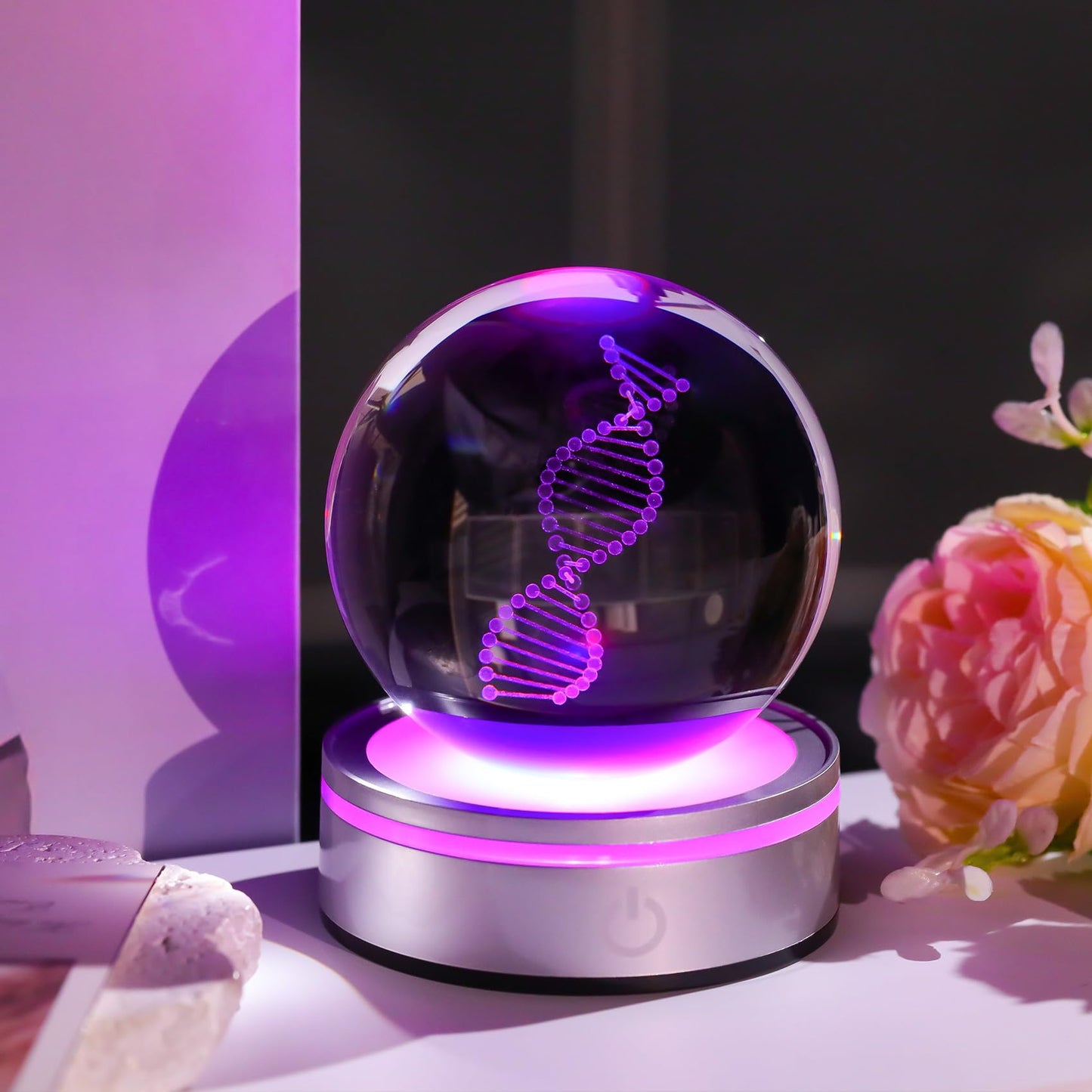 Enjinkail Dna Crystal Ball With Led Base - Unique 3D Laser Engraved Science Decor  Gift For Biology Teachers  Medical Students & Science Lovers  Classroom Lab Decor Night Light