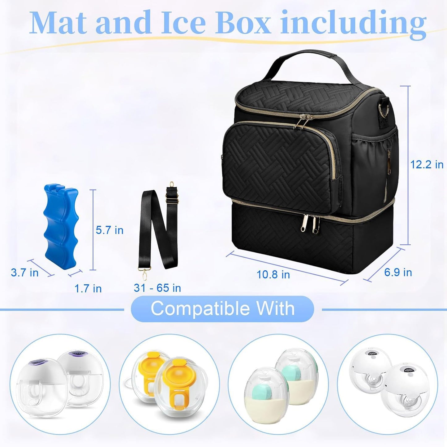 Wearable Breast Pump Bag with Cooler Compartment Compatible with Willow/Elvie/Medela/Momcozy M5/S12 Pro, Breast Milk Cooler Travel Bag with Ice Pack & Mat, Pumping Bags for Work, Black