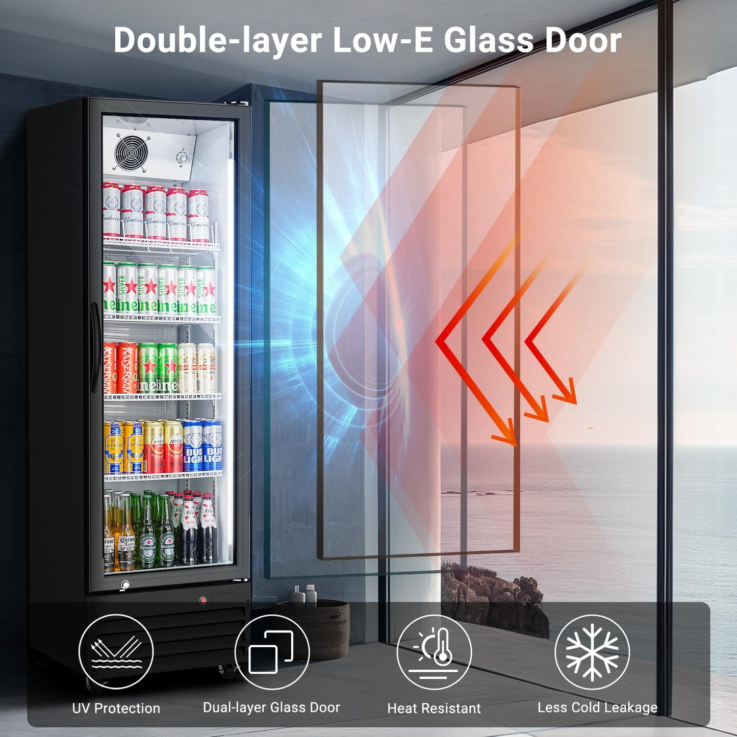 BODEGA BODEGACOOLER 9 Cu.Ft Commercial Beverage Refrigerator with Glass Door,Display Drink Refrigerators fridge for Beer Display Drink Cooler Rapid Cooling & Quiet for Bar Restaurant Office Store Use