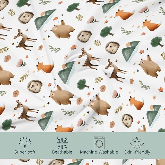 HawSkgFub Boho Animals Changing Pad Cover for Baby Girls Boys, Natural Forest Bear Deer Fox Diaper Change Table Covers, Soft Stretchy Safe Snug Fitted Changing Mat Sheets Fit 32"/34" x 16"