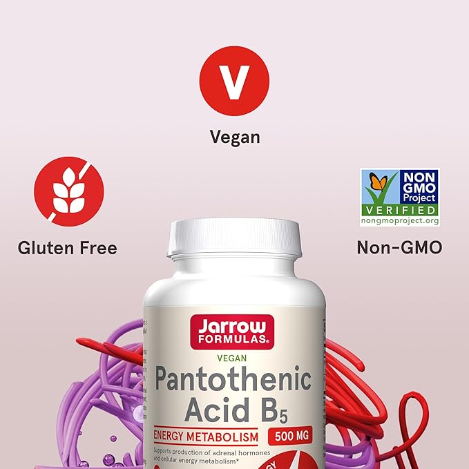 Jarrow Formulas Pantothenic Acid B5 500 mg - 100 Veggie Caps - Essential B Vitamin Dietary Supplement - Energy Production & Metabolism Support - 100 Servings (Pack of 4)