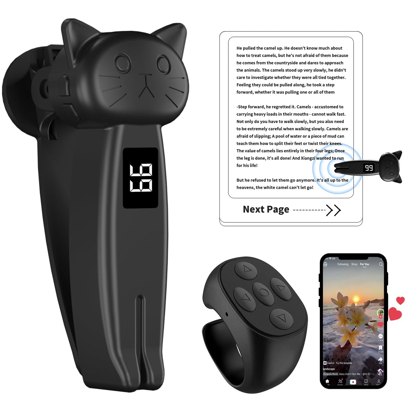 Remote Control Page Turner For Kindle Paperwhite Oasis Kobo Accessories Reading Novels & Ereaders Camera With Video Recording Re
