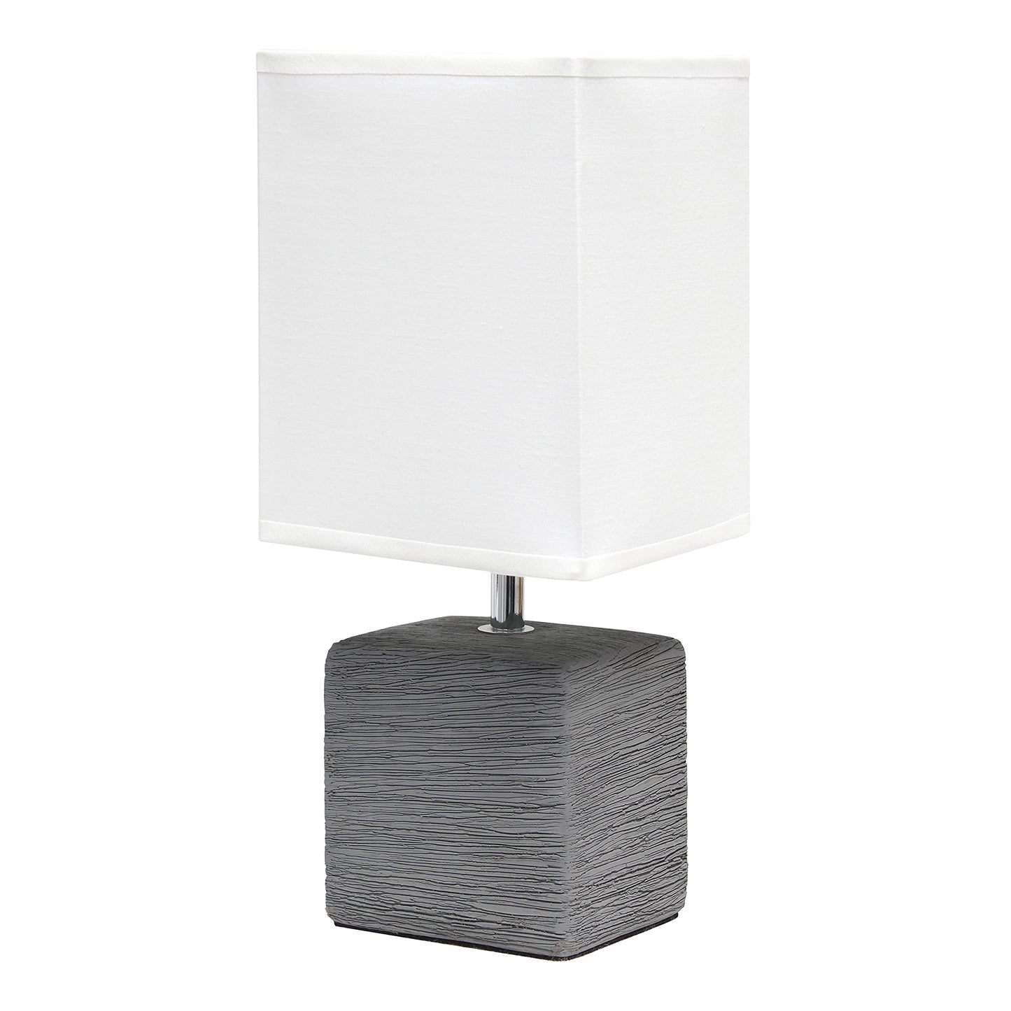 Simple Designs Lt2072-Gry Petite Faux Stone Table Lamp, Gray/White Fabric Shade, Ceramic, 1 Count