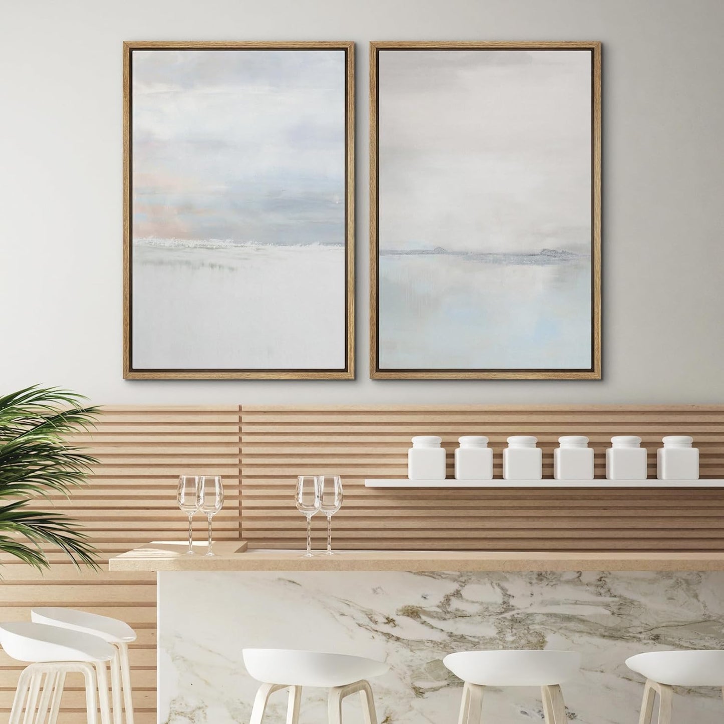 SIGNWIN Framed Canvas Print Wall Art Set Pastel Gray Watercolor Landscape Abstract Shapes Illustrations Minimal Decorative Boho Nordic Relax/Zen for Living Room, Bedroom, Office - 16"x24"x2 Natural