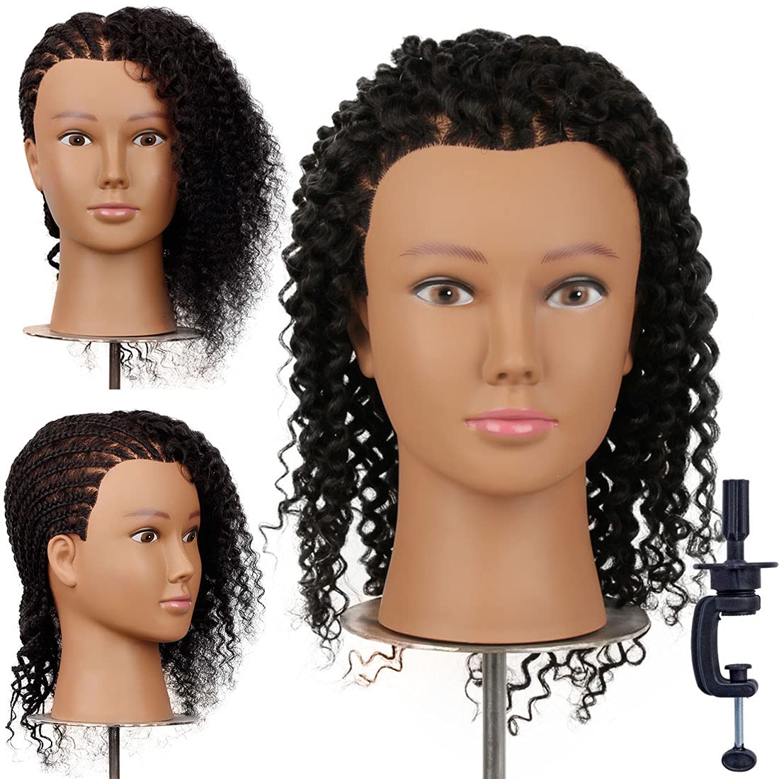 Mannequin Head 14-16 100% Human Hair Curly Hair Hairdresser Cosmetology Mannequin Manikin Training Head Hair and Free Clamp Hold