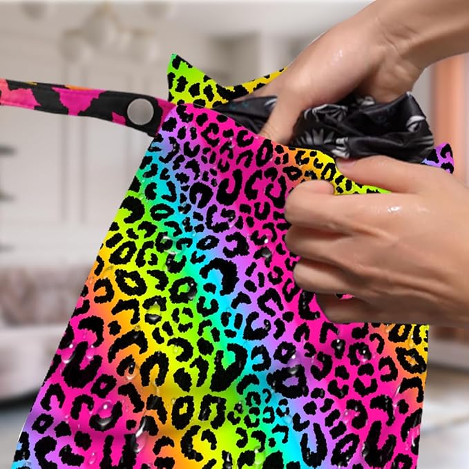 4 Pack Colorful Rainbow Neon Leopard Wet Bag Waterproof Washable Reusable Wet Dry Bag for Swimsuit Clothes Cloth Diaper Travel Beach Pool Gym Toiletries Gift for Women Mama Sister Christmas Birthday