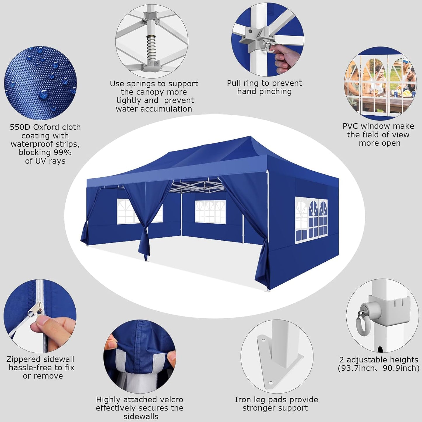 COBIZI 13x26 Pop up Heavy Duty Canopy Tent with 6 Sidewalls, Upgrade Comercial Large Space Stability, 550D Oxford Fabric Waterproof PU-Coated, Outdoor Tents for Party, Market, Wedding, Patio