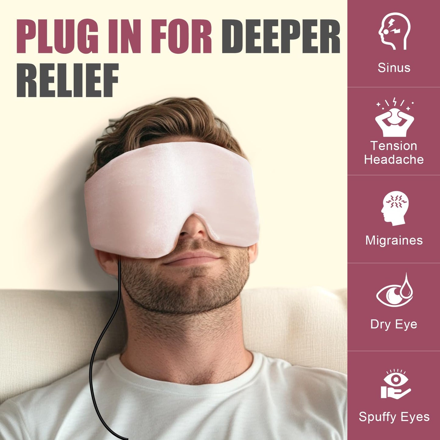 Heated Eye Mask for Dry Eyes and Sinus Pressure Relief, Ultra Soft Face Heating Pad for Tension Headache Relief Pink