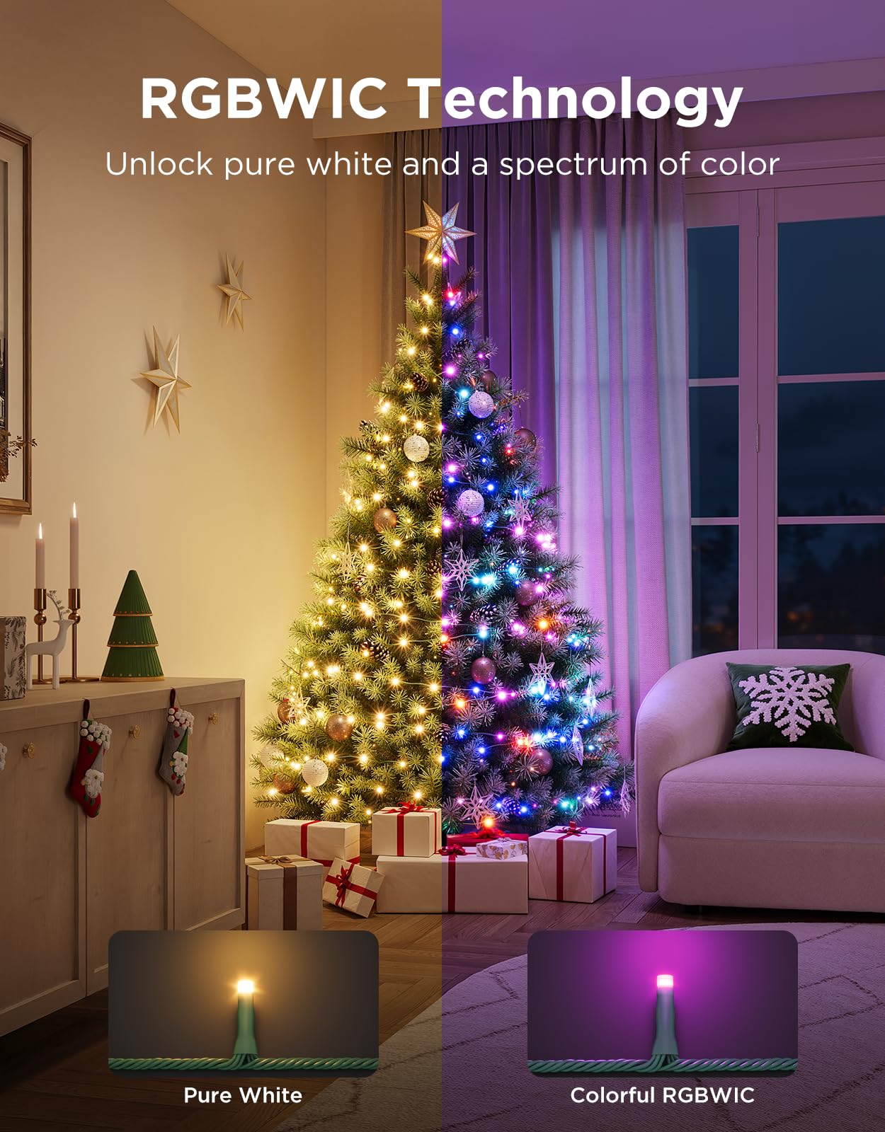 Govee Christmas Sparkle String Lights 99ft, RGBWIC String Lights with 375 Bullet-Head LEDs, App-Controlled, 140+ Scene Modes, Shape Mapping, Music Sync, Works with Alexa, Indoor Holiday Decorations