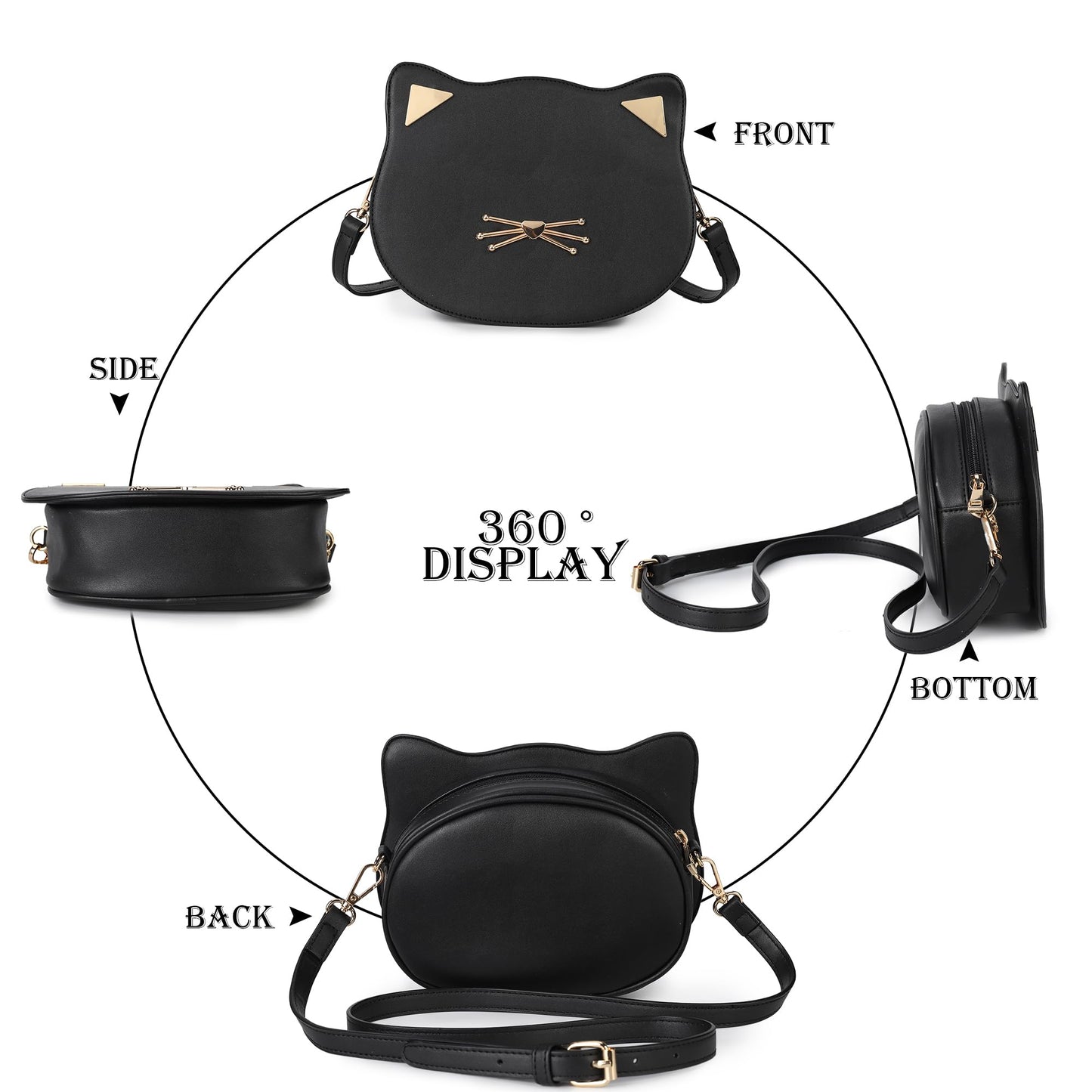 Gladdon Cat Crossbody Bag for Teen Girls Novelty Cute Purses Birthday Gifts Black