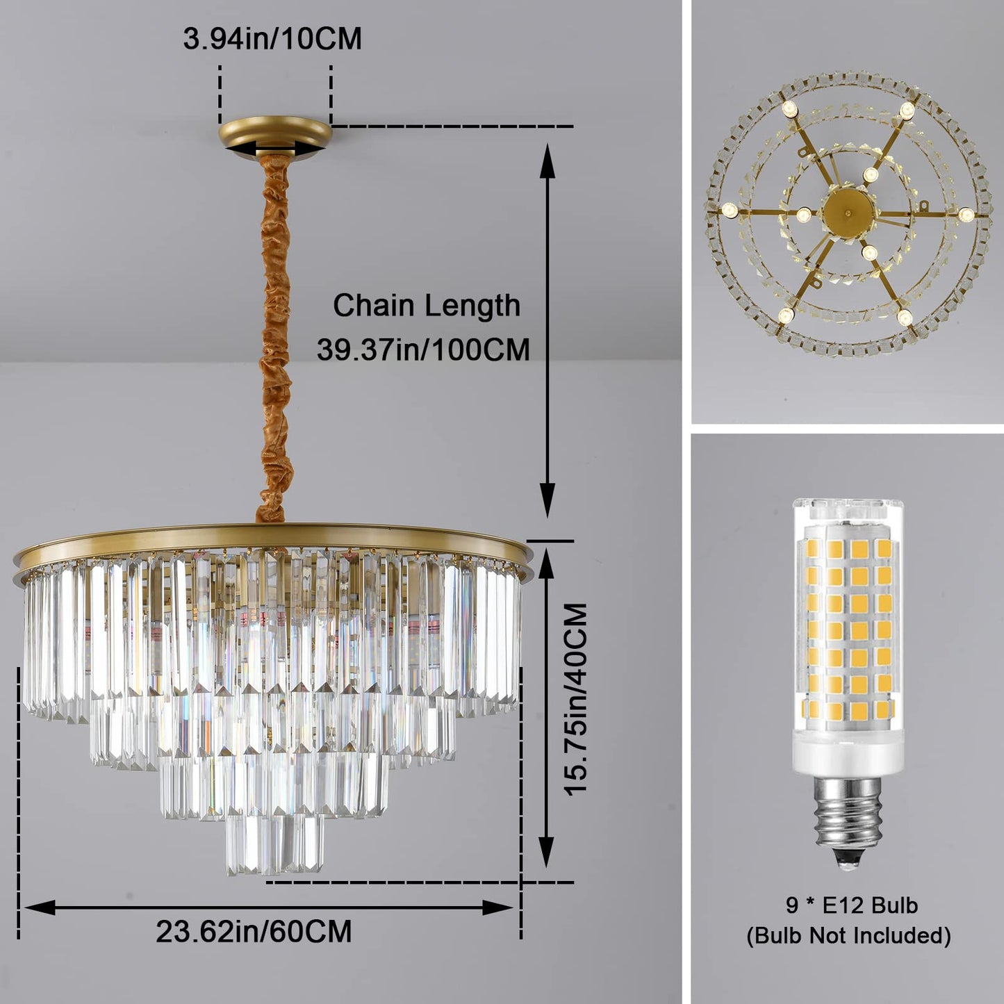 Laiuetai Gold Modern Crystal Chandelier  4-Tier Round Flush Mount Ceiling Light Fixtures Height Adjustable Pendant Lighting For Dining Room Living Room Bedroom Kitchen Hotel Foyer