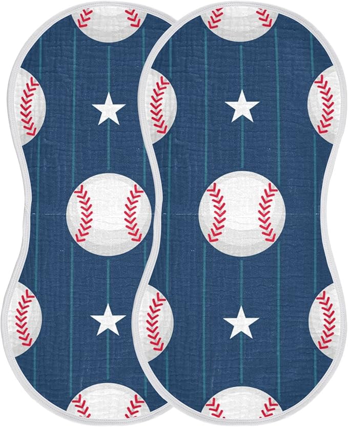 Muslin Baby Burp Cloths Set of 1, Soft Absorbent Baseball Stripe Muslin Washcloths, Bibs, Face Towel for Newborn Boys Girls, 22 x 11 Inch
