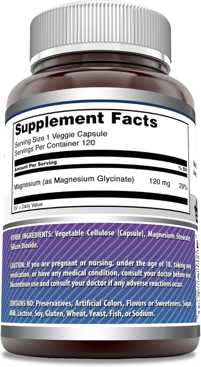 Amazing Formulas Magnesium Glycinate 120 Mg per Serving 120 Veggie Capsules Supplement | Non-GMO | Gluten-Free | Made in USA