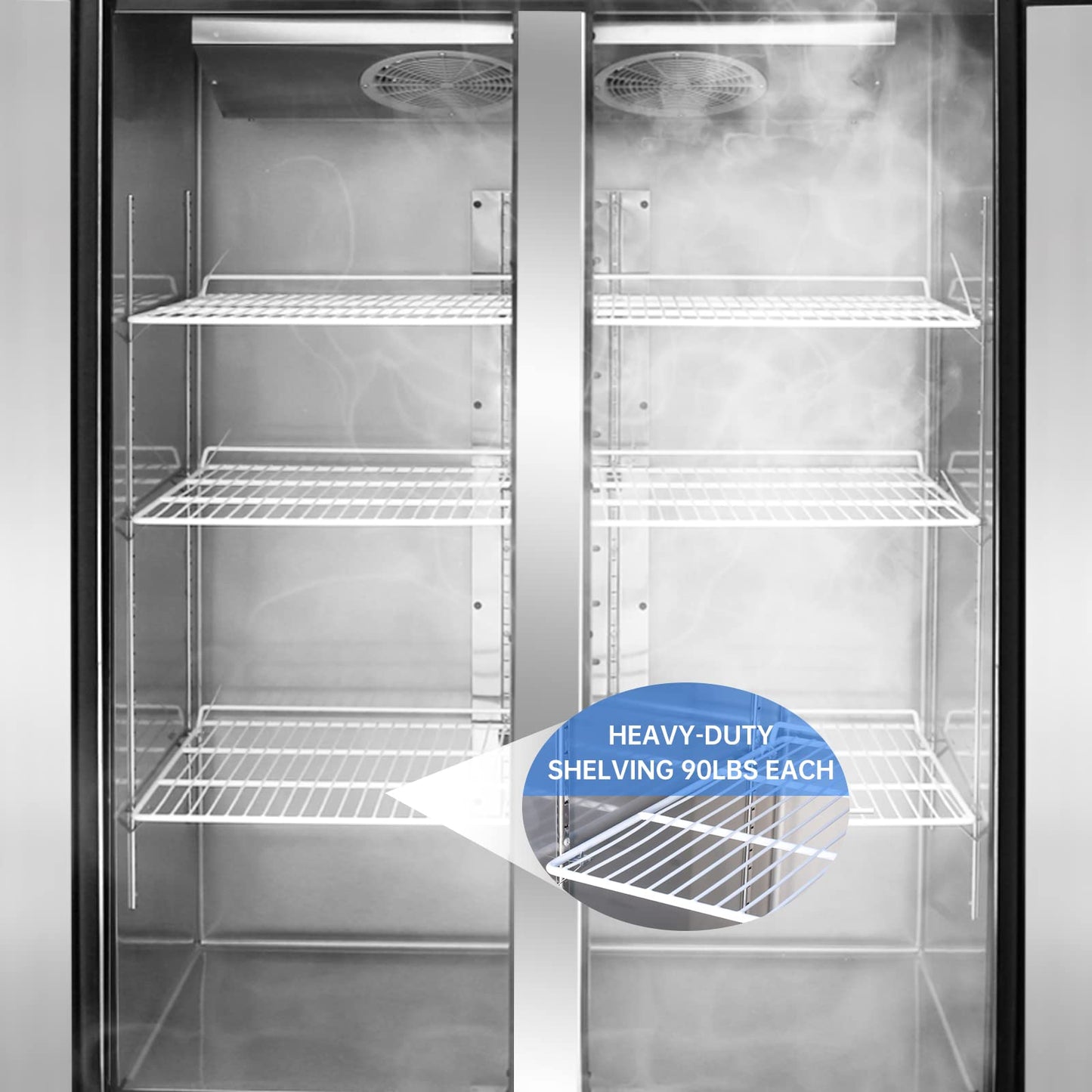 WESTLAKE Commercial Freezer 48"W 2 door 2 Section Stainless Steel Reach in Solid door Fan Cooling 36 Cu.ft Freezer for Restuarant, Bar, Shop, etc