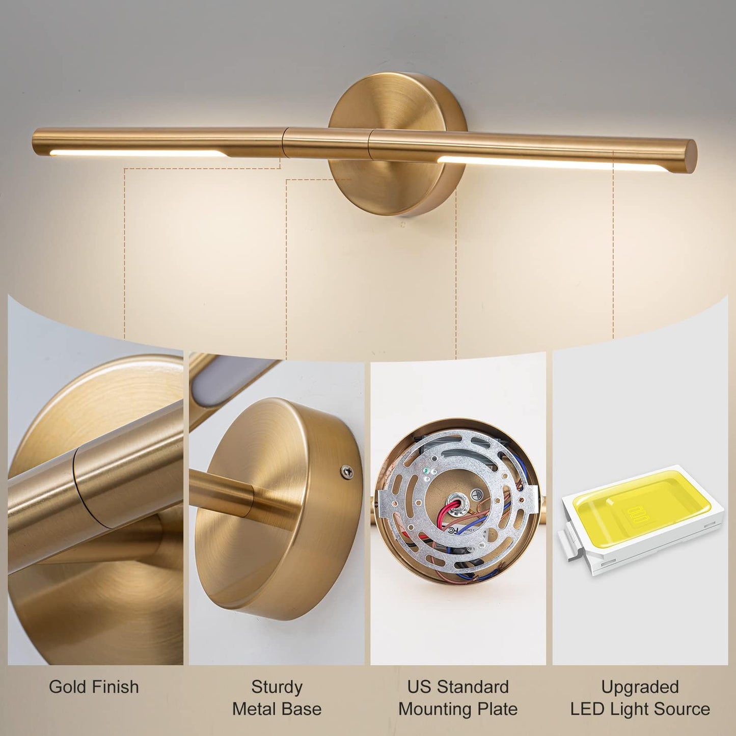 Linseeds Gold Bathroom Light Fixtures Over Mirror 24 Inch  18W 360 Rotatable Dimmable 4000K Led Brass Vanity Lighting Fixture  Brushed Gold Bathroom Vanity Lights Above Mirror