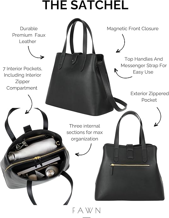FAWN DESIGN Satchel Diaper Bag (Modern and Minimalist Travel Diaper Satchel to Hold Baby Essentials)