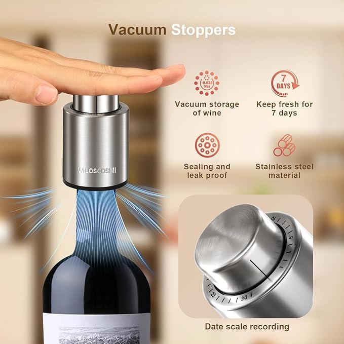 Electric Wine Opener & Automatic Wine Bottle Opener Rechargeable - 4-in-1 with Electric Wine Aerator & Dispenser, Foil Cutter and Vacuum Stopper, Wine Gift Set for Women, Men