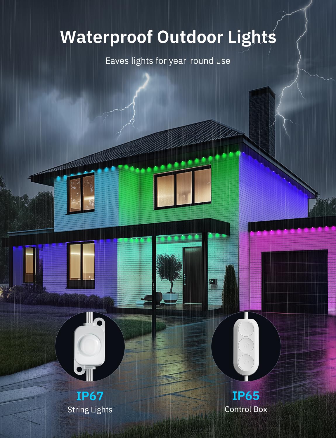 200Ft Permanent Outdoor Lights  100 Smart Waterproof Rgb+Ic Led Eaves With Warm White & Cool White  Halloween Christmas Permanent Light With 48 Scenes Mode For All Holiday Decor Party Daily Lighting