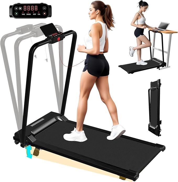 Foldable Treadmill with Manual Incline, 6.2 MPH Compact for Home Use, Features LED Monitor and Safety Stop Key, Adjustable...