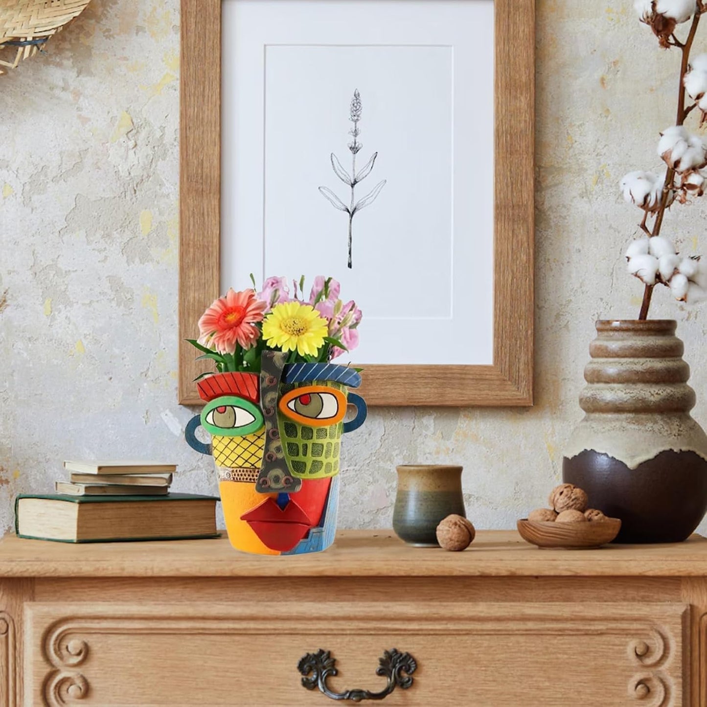 New Picassos Abstract Beauty Face Flower Pot, Colorful Abstract Head Plant Pots, Interesting Decorative Flower Resin Flower Pot, Unique Flower Pots for Home Art Decoration (7.28in-B)