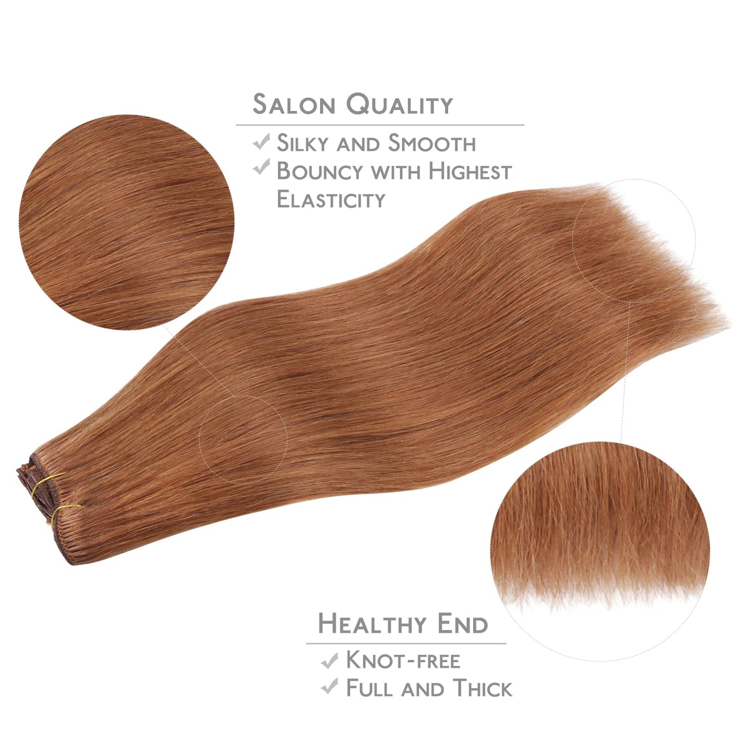 WENNALIFE Clip in Hair Extensions Real Human Hair, 20 Inch 120g 7pcs Cinnamon Terra Copper Remy Hair Straight Natural Extensione