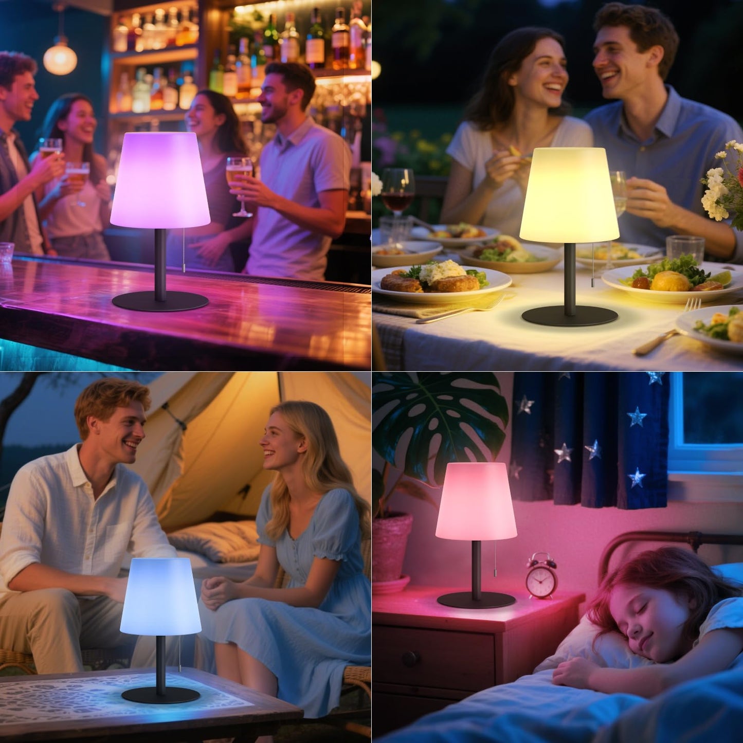 Uuffoo 2 Pack Shower Lamp Rechargeable Outdoor Table Lamp Cordless Warm White & Rgb Night Light For Patio  Restaurant  Camping  Bathroom Gift For Women  Mom  Grandma H9.8In (Black)