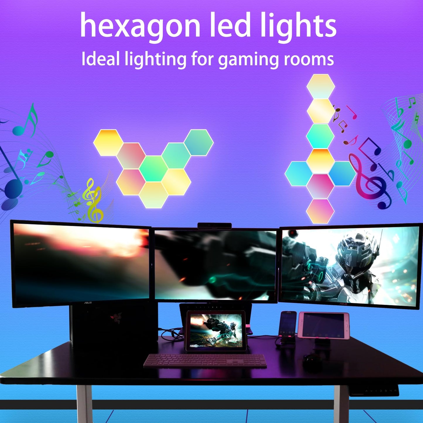 YEYIZU 8 Pack Hexagon Lights for Wall LED, That Sync with Music, APP & Remote Controls Hex Lights, RGB LED Wall Panels for TV, Bedroom, Living Room, Game Room Decor