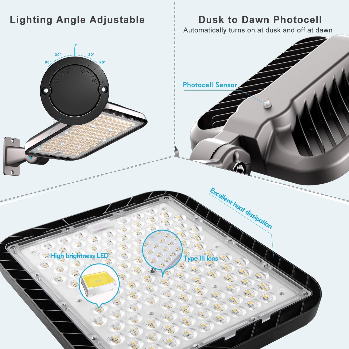 Lightdot 400W(486X1W) Led Parking Lot Light Adjustable Arm Mount Parking Lot Lighting (60000Lm Eqv 1600W Hps) Led Pole Lights Outdoor With Photocel(Height:30~50Ft)-3Pack